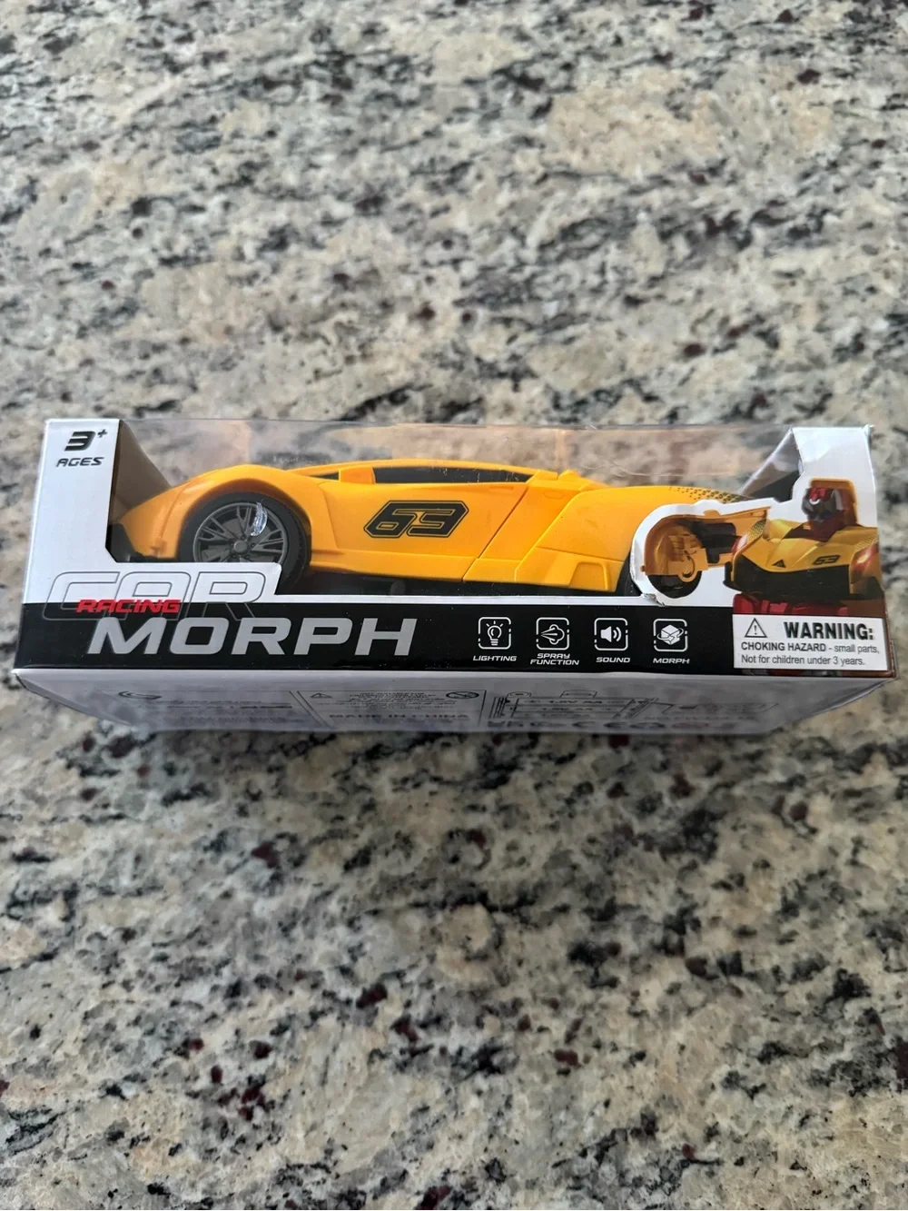 Yellow Transforming Racing Car Toy – Morph Robot Vehicle with Lights, Sound